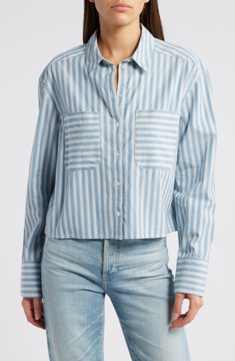 Treasure & Bond Boxy Stripe Oxford Button-Up Shirt, Main, color, Blue Spring Textured Stripe