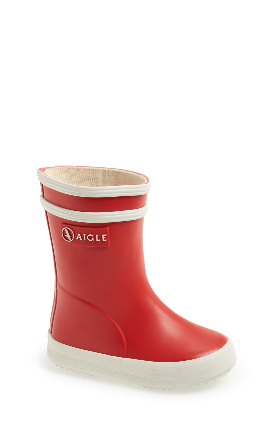 'Baby Flac' Rain Boot, Main, color, ROUGE/ BLANC