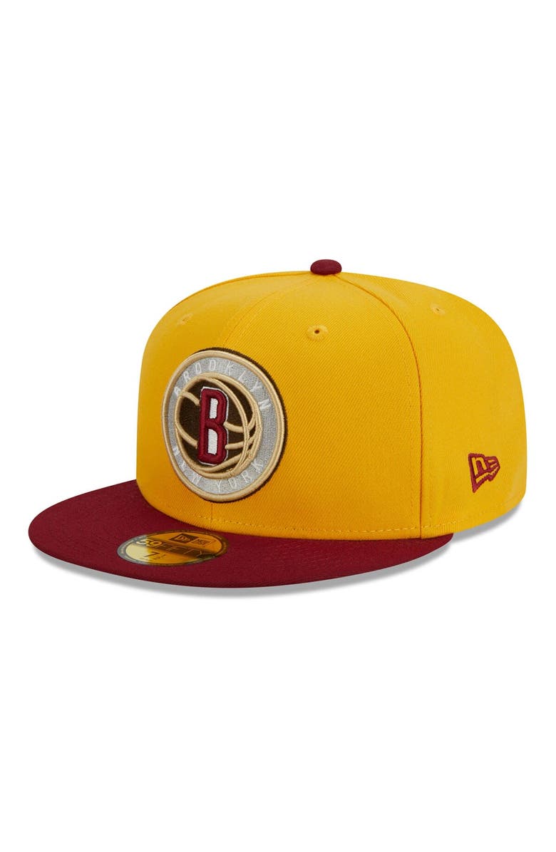 New Era Men's New Era Yellow/Red Brooklyn Nets Fall Leaves 2-Tone 59FIFTY Fitted Hat, Main, color, Yellow