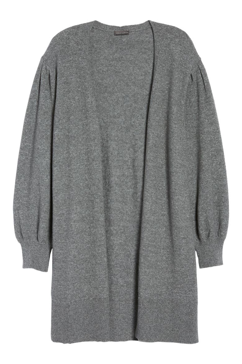 Drama Bubble Sleeve Cotton Blend Cardigan, Alternate, color, MEDIUM HEATHER GREY