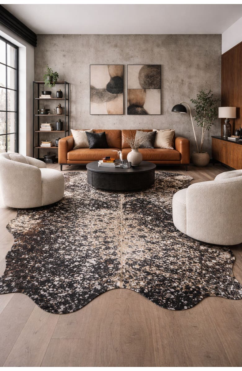 Rhacam Eco Hides RH Rugs Luma Metallic Silver Cowhide Rug 7'0" × 6'4", Alternate, color, Metallic Silver