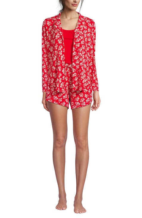 Cooling 3 Piece Pajama Set - Long Sleeve Top Cami and Shorts