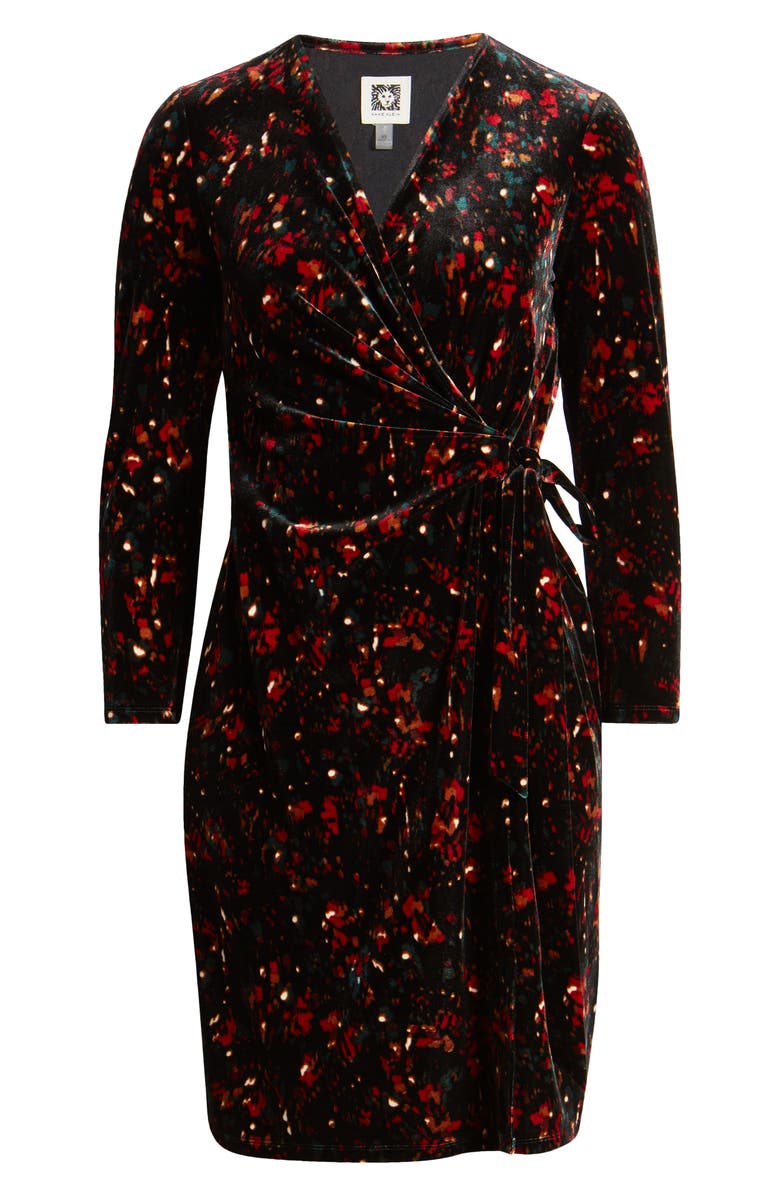 Anne Klein Long Sleeve Faux Wrap Stretch Velvet Dress, Alternate, color,