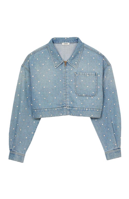 SANDRO SANDRO BEADED AND RHINESTONE DENIM JACKET
