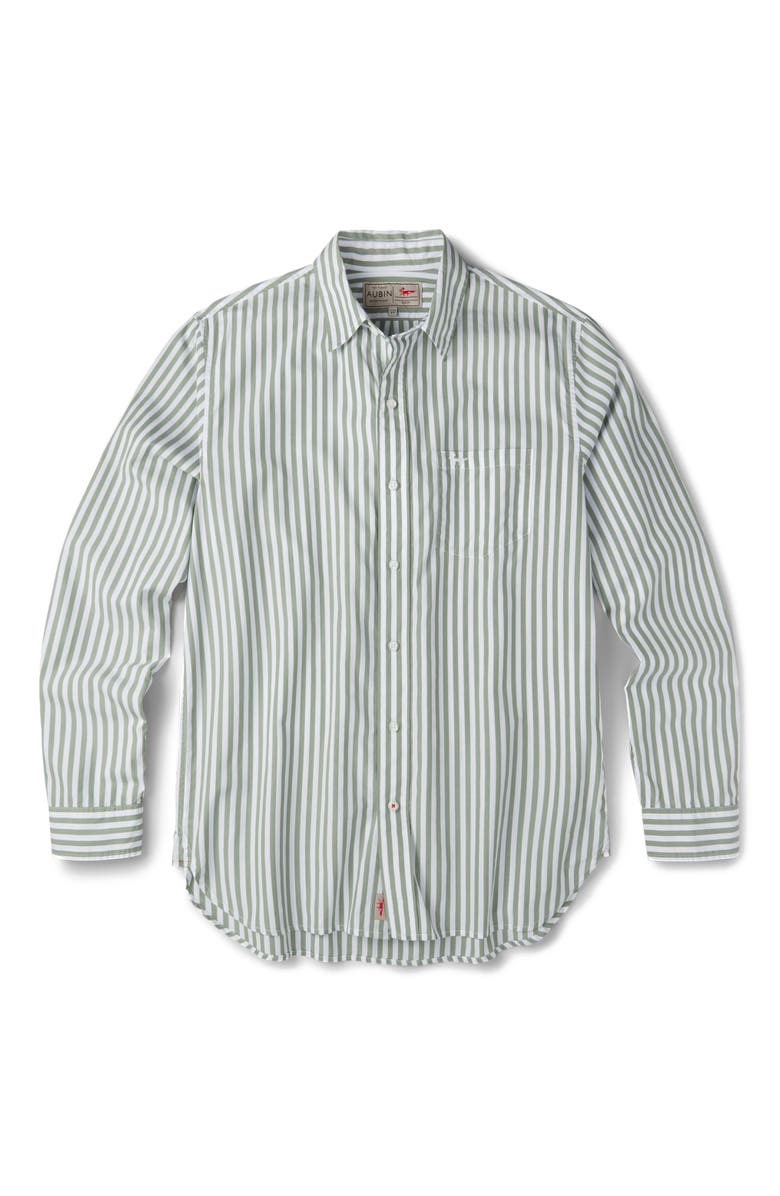 Aubin Gladstone Poplin Button-Down Shirt, Alternate, color, Thick Khaki Stripe