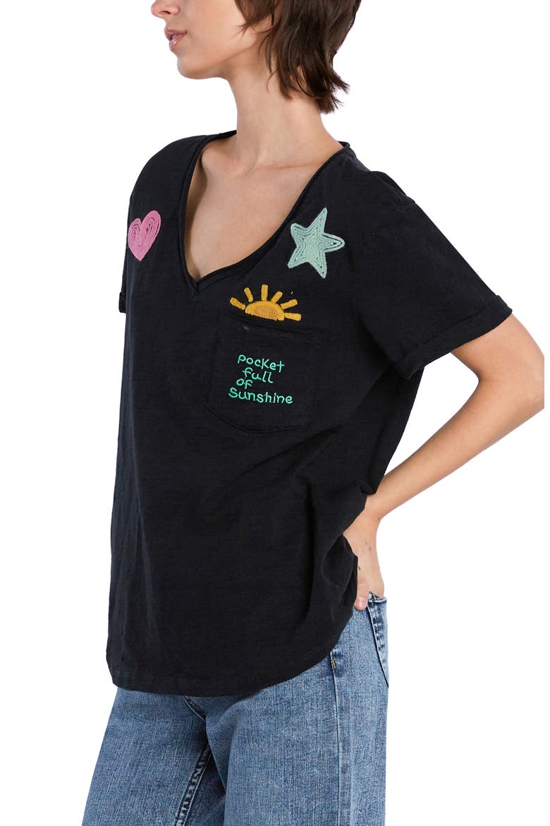 Pocketful of Sunshine Embroidered Cotton Graphic Pocket T-Shirt, Alternate, color, INK
