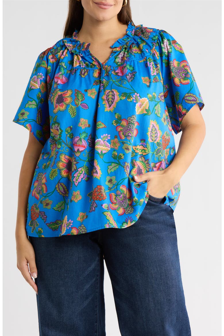 Anabelle Darthy Floral Flutter Sleeve Top, Main, color, BLUE-PINK
