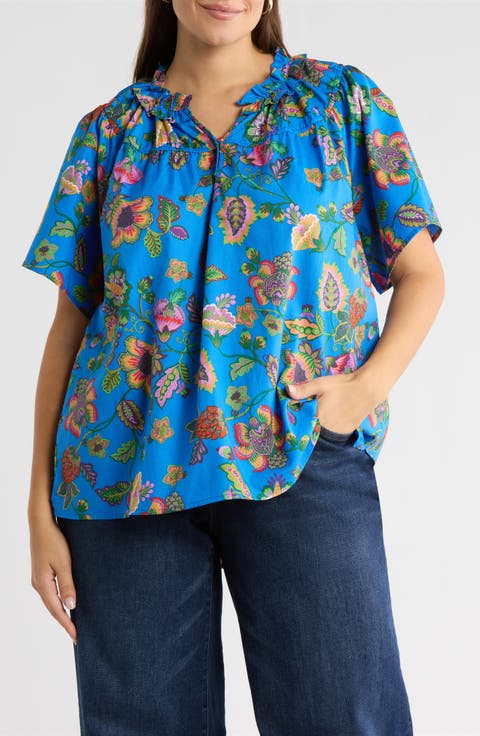 Anabelle Darthy Floral Flutter Sleeve Top (Plus)