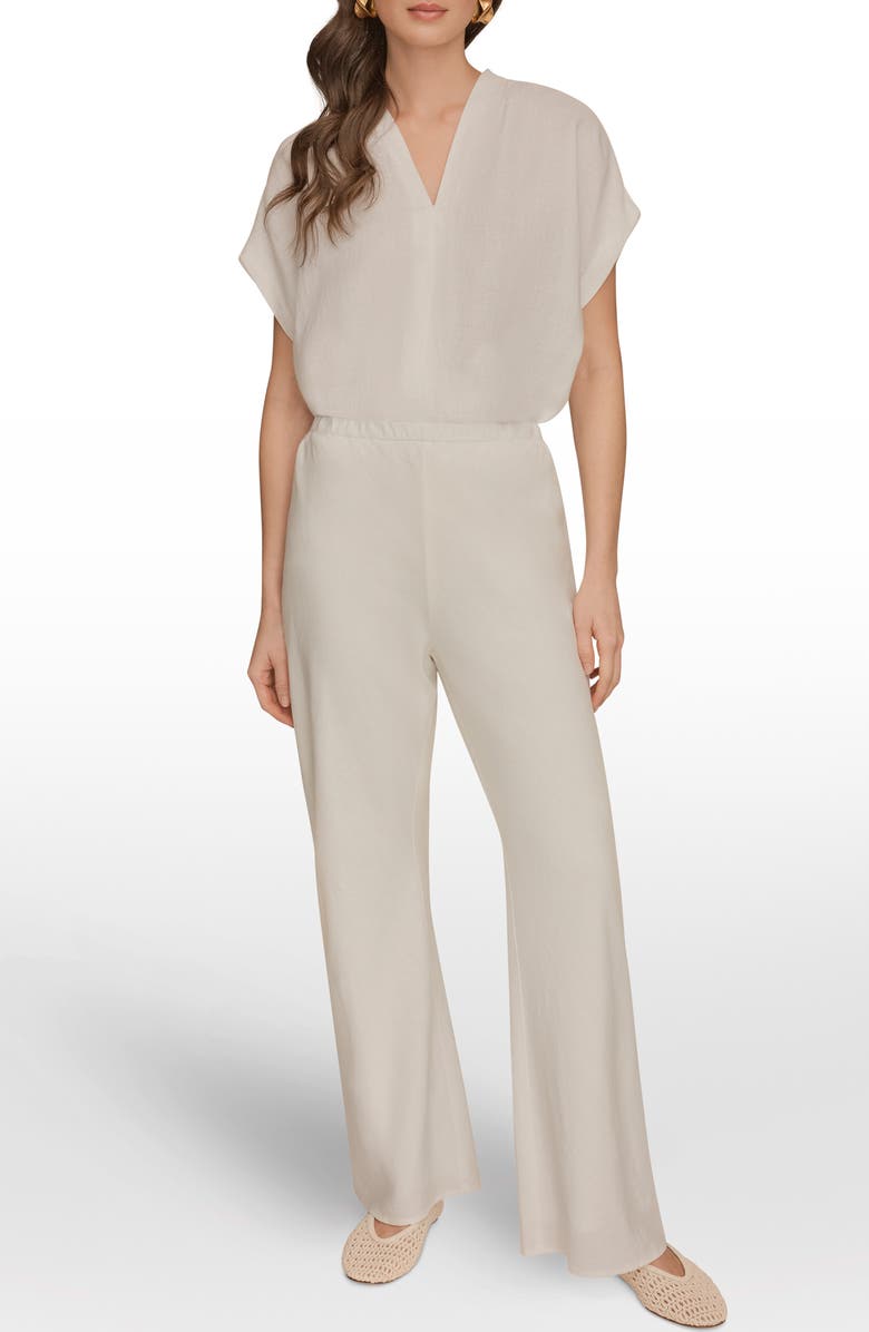 Donna Karan New York Linen Blend Ankle Wide Leg Pants, Alternate, color, Cream