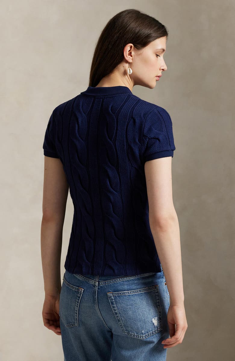 Polo Ralph Lauren Cotton Cable Knit Polo, Alternate, color, Newport Navy