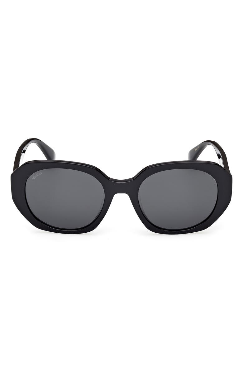 Max Mara 54mm Round Sunglasses, Main, color, Shiny Black / Smoke