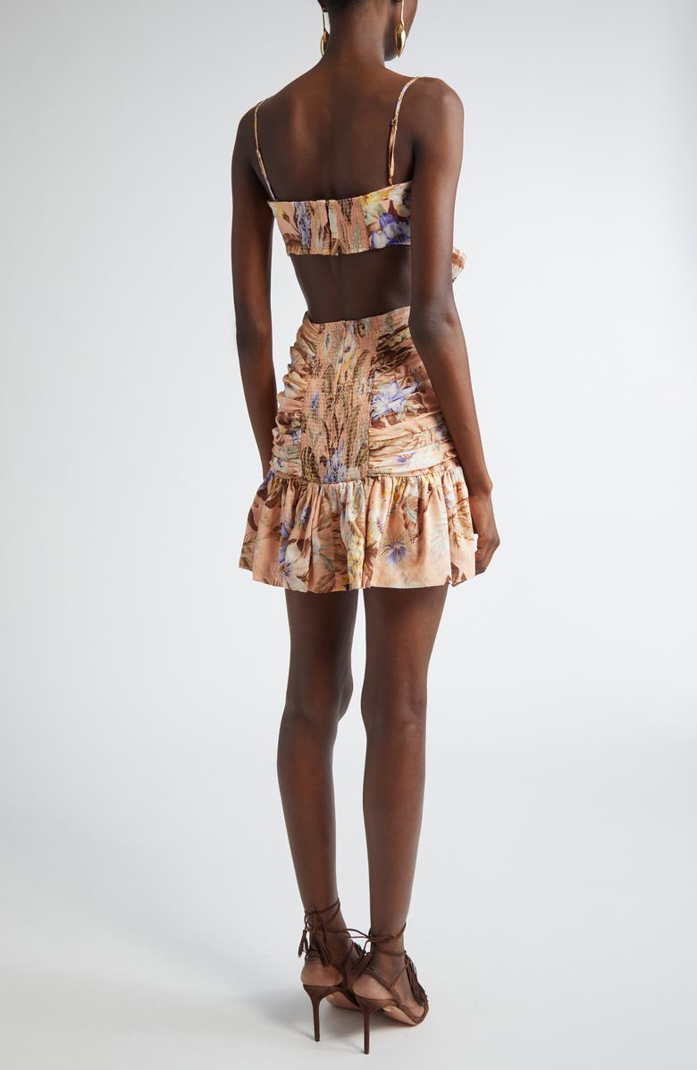 Zimmermann Coco Floral Print Bow Detail Minidres, Alternate, color, Peach Multi Floral