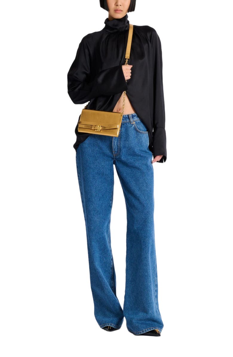 Balmain Shuffle Wallet in Lamb Leather, Alternate, color, Gold