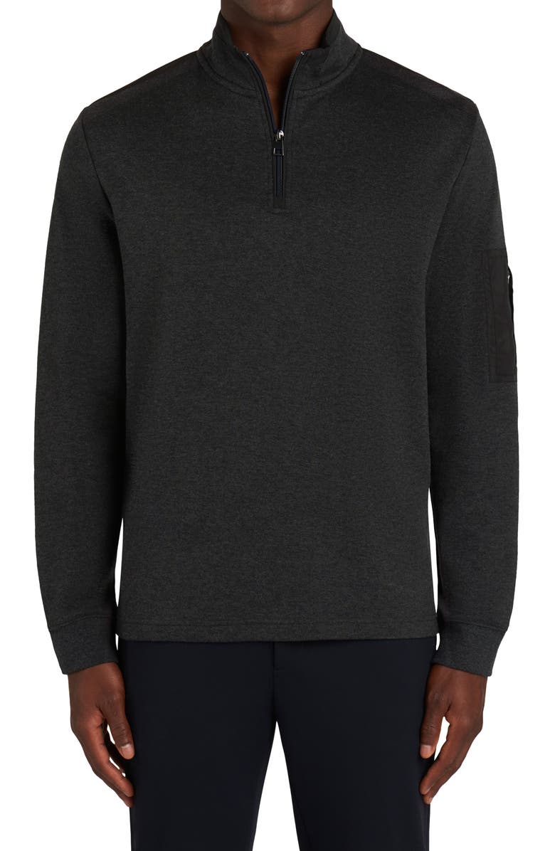 Bugatchi Cotton Blend Quarter Zip Sweater, Main, color, Graphite