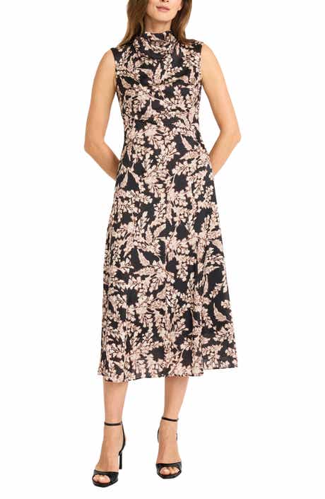 Maggy London Cowl Neck Satin Midi Dress