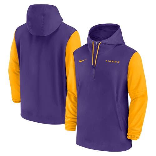 Nike Lsu Tigers Sideline Pre-game Player  Men's College 1/2-zip Hooded Jacket In Purple