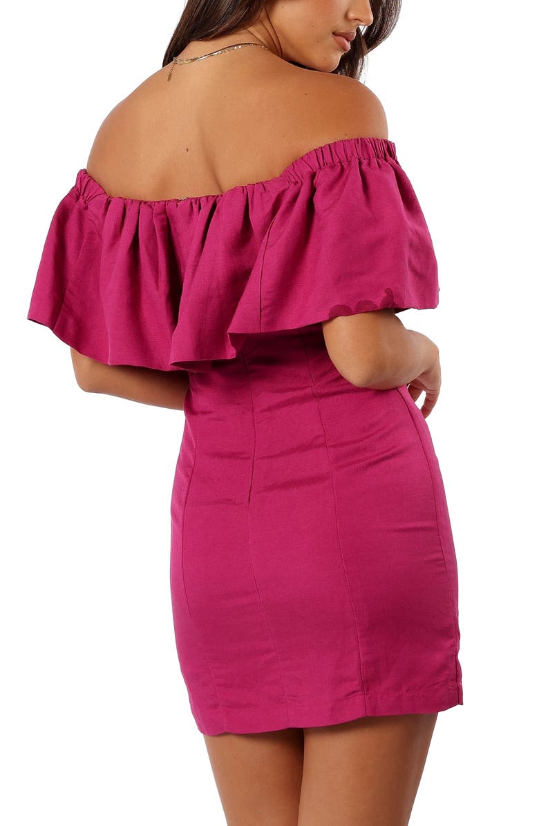 Petal & Pup Dora Off the Shoulder Linen Blend Minidress, Alternate, color, Berry