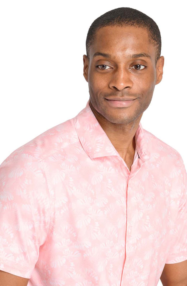 CONSTRUCT Trim Fit Floral Print Short Sleeve Button-Up Shirt, Alternate, color, Coral