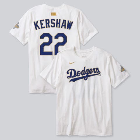 Men's Nike Clayton Kershaw White Los Angeles Dodgers 2026 Gold Collection Player Name & Number T-Shirt