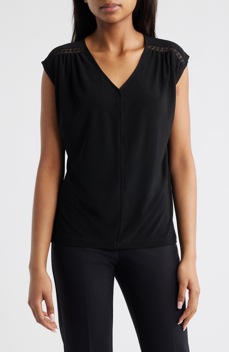 Anne Klein Lace Inset V-Neck Top, Main, color,