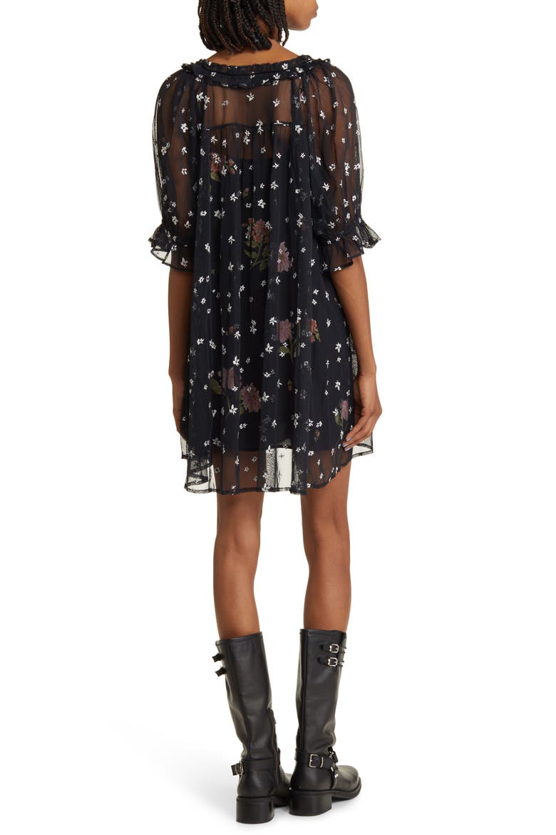 With Love Floral Embroidered Mesh Minidress, Alternate, color, BLACK