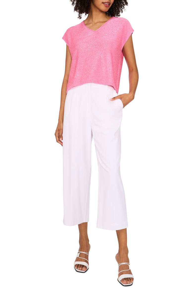 Sequin Accent Short Sleeve Sweater, Alternate, color, BLOOM SHINE