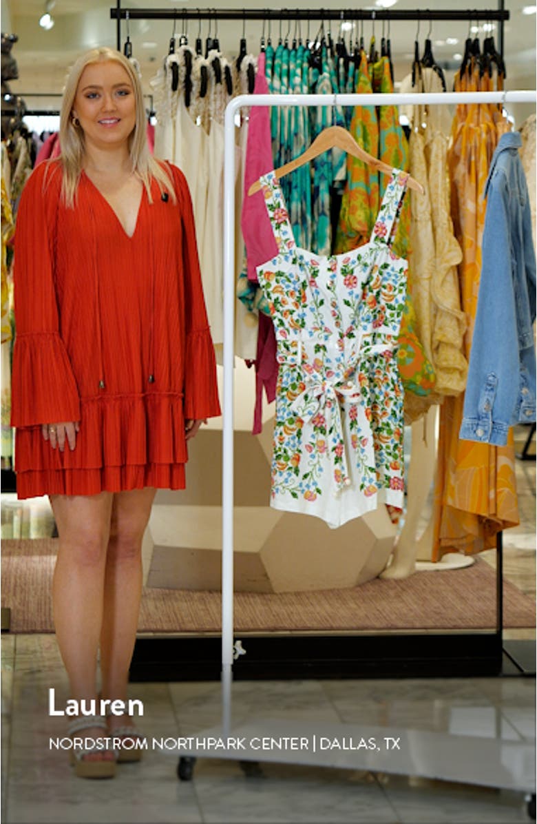 Tropical Romance Floral Linen Blend Romper, sales video thumbnail