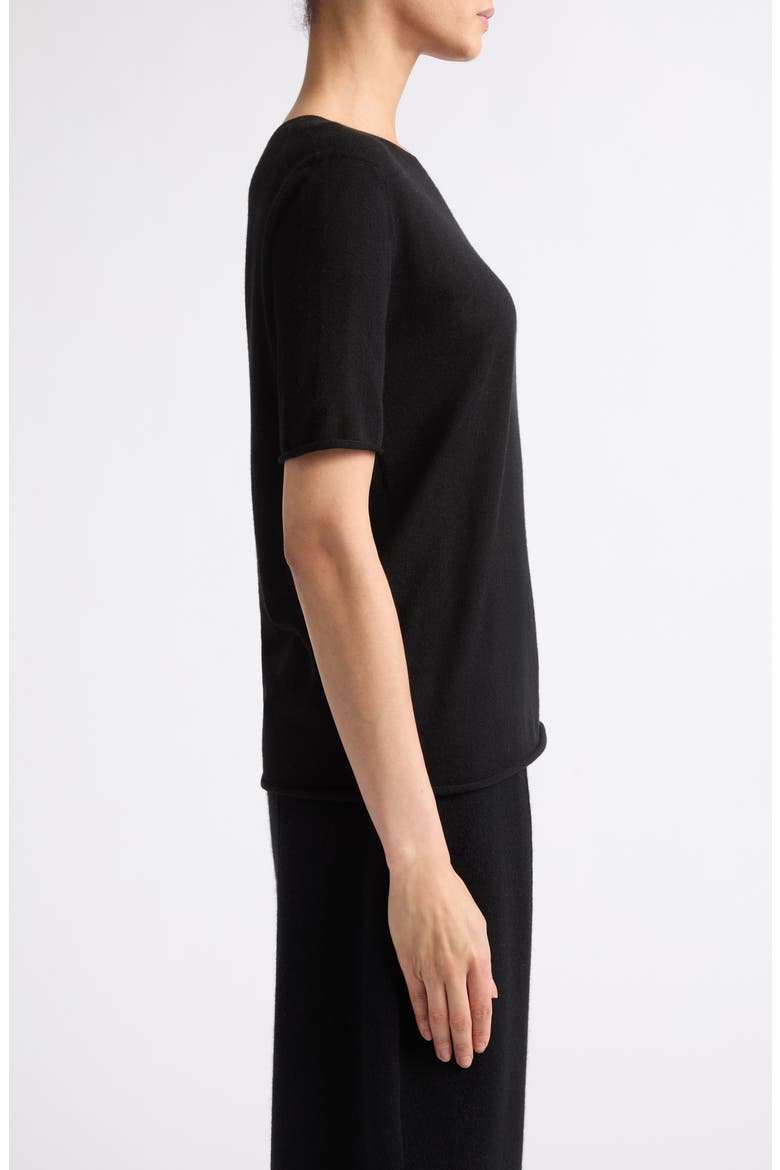 Ari Short Sleeve Cashmere Sweater, Alternate, color, BLACK