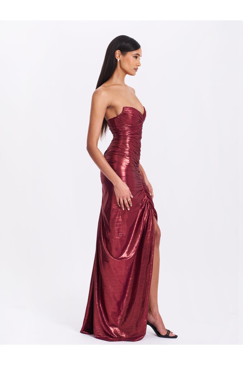 Sabble Long Mermaid Ruched Glitter Evening Gown, Alternate, color, Burgundy