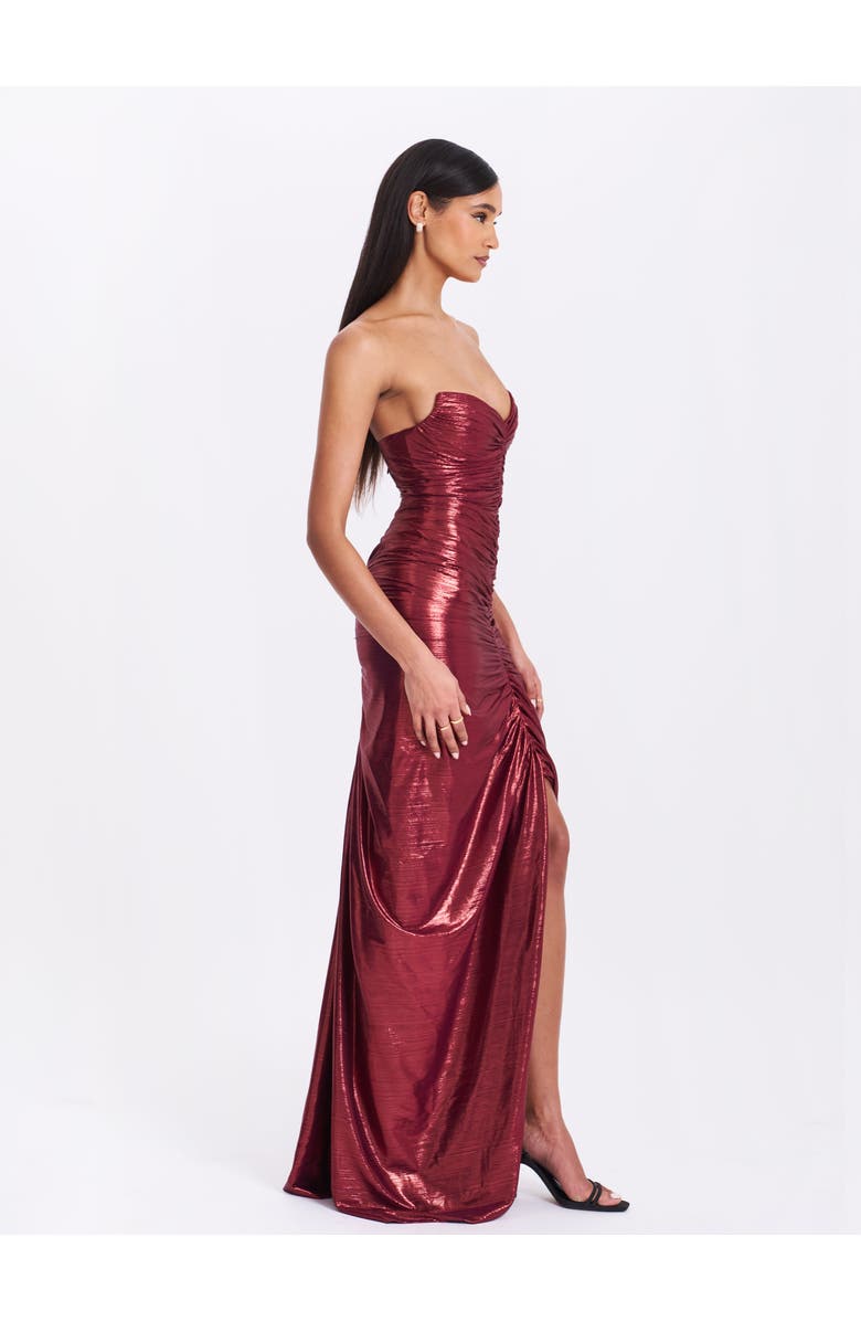Miss Circle Sabble Long Mermaid Ruched Glitter Evening Gown, Alternate, color, Burgundy