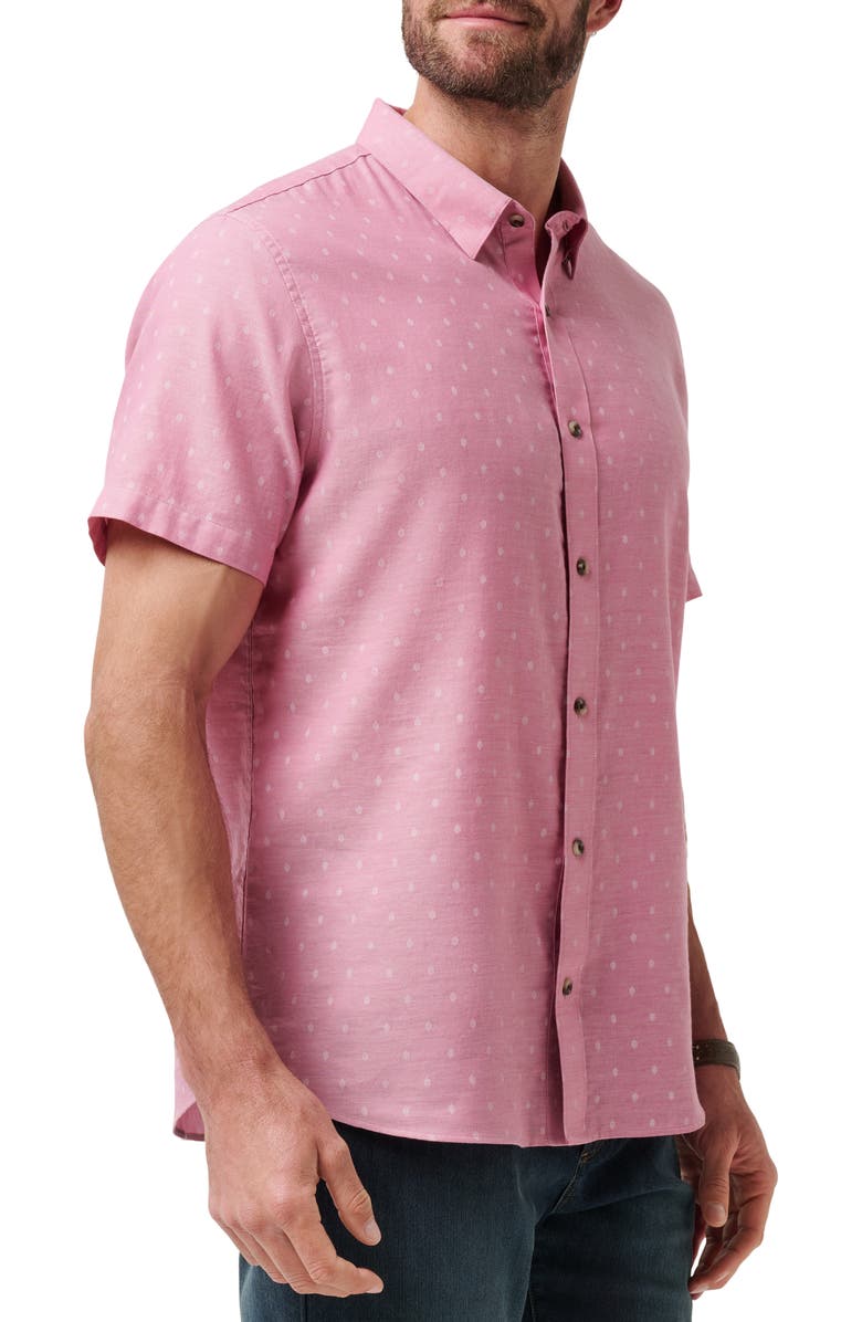 TravisMathew Early Check In Cotton Button-Up Shirt, Alternate, color, Heather Rose Wine