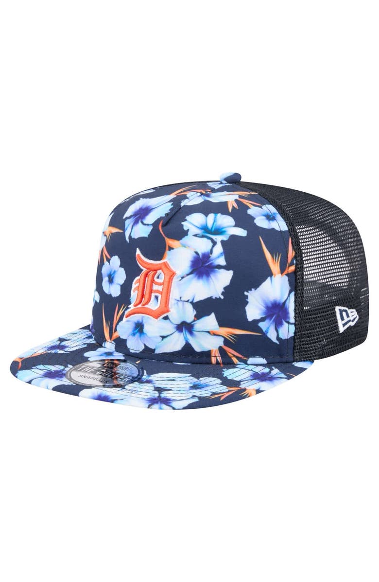 New Era Men's New Era Navy Detroit Tigers Adventure Pattern Golfer Trucker Snapback Hat, Main, color, 