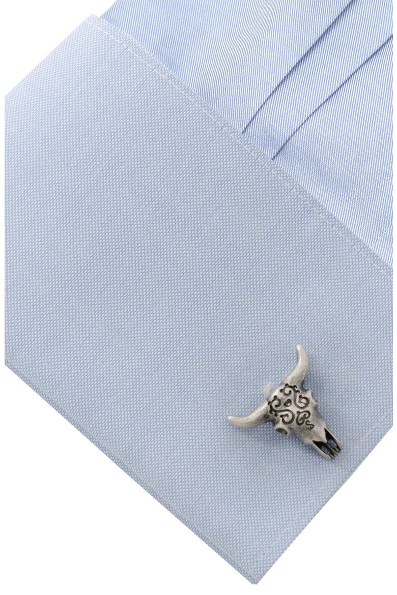 Cow Skull Cuff Links, Alternate, color, SILVER