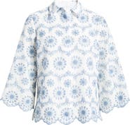 Anne Klein Embroidered Eyelet Cotton Button-Up Shirt