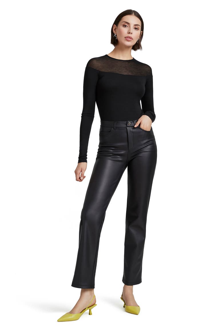 Pearl Sheer Yoke Jersey Top, Alternate, color, BLACK