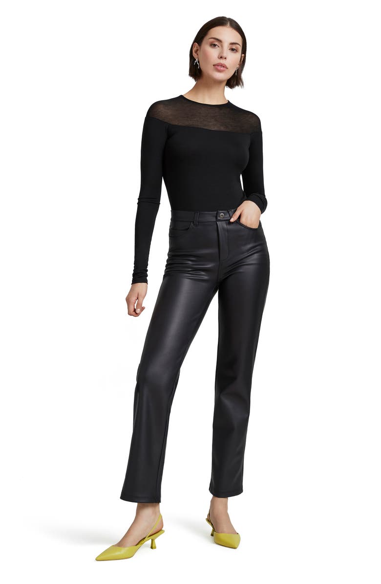 Marcella Pearl Sheer Yoke Jersey Top, Alternate, color, Black