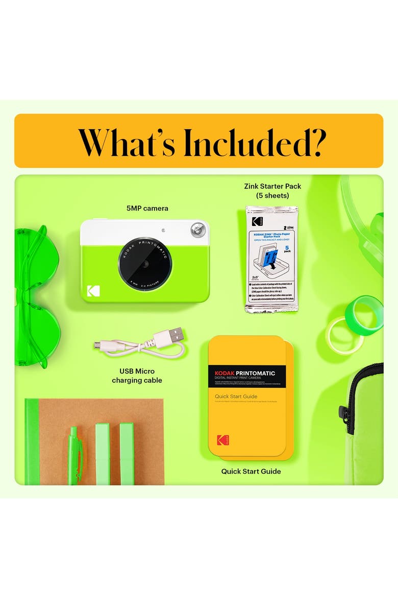 Printomatic Instant Print Camera - Portable Camera Prints on Zink 2x3 Photo Paper, Alternate, color, Green