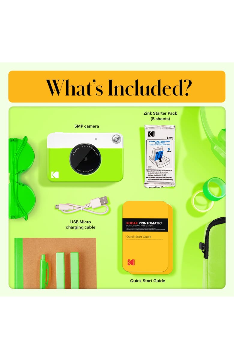 Kodak Printomatic Instant Print Camera - Portable Camera Prints on Zink 2x3 Photo Paper, Alternate, color, Green