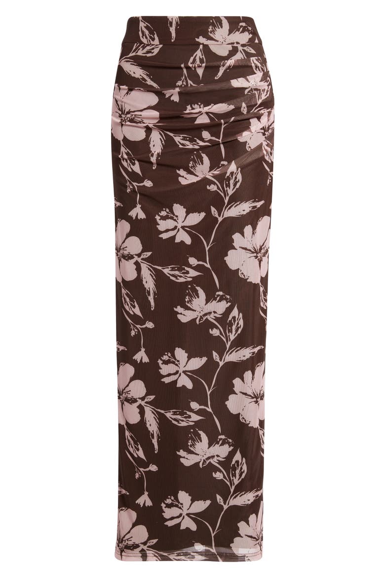 Navida Ruched Mesh Midi Skirt, Alternate, color, PINK BROWN FLORAL