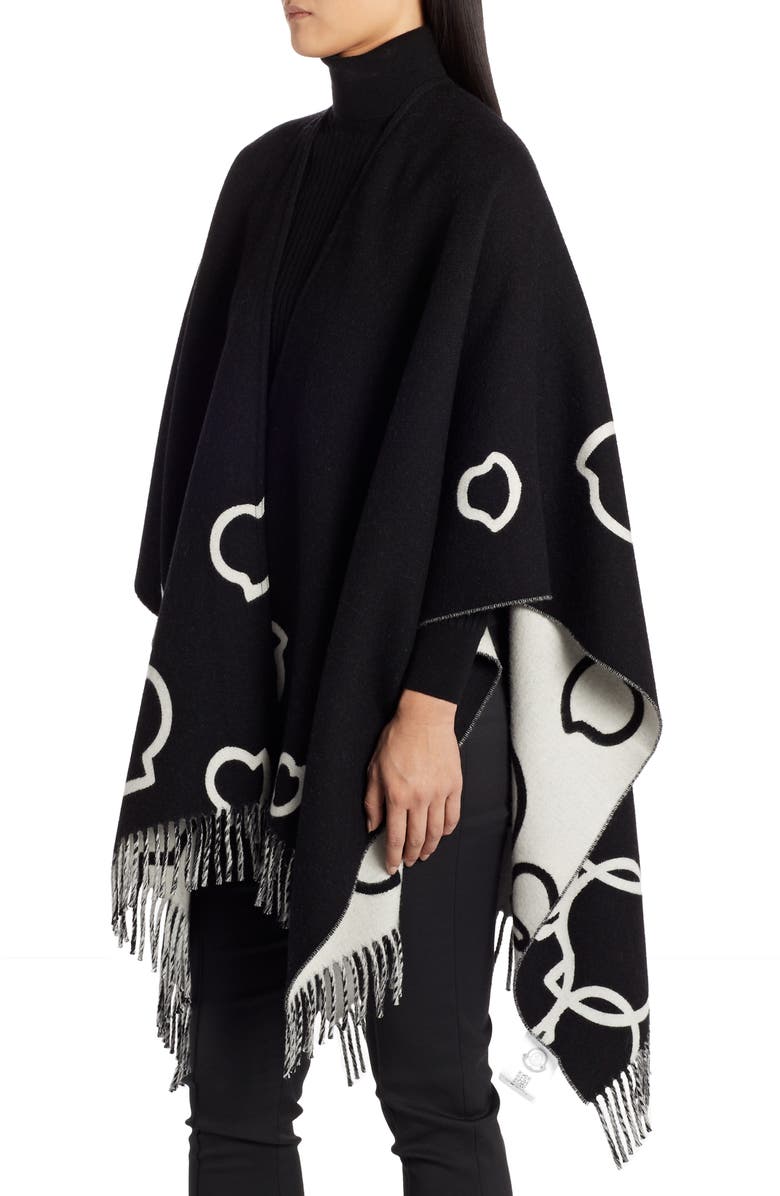 Moncler Logo Jacquard Virgin Wool Blend Cape, Alternate, color, 