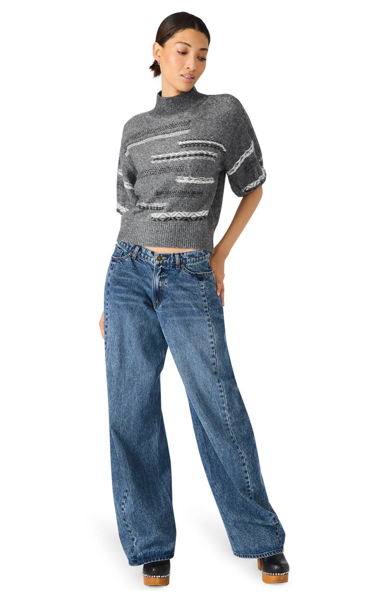 Steve Madden Ketra Mock Neck Crop Sweater, Alternate, color, Black/ Grey Multi