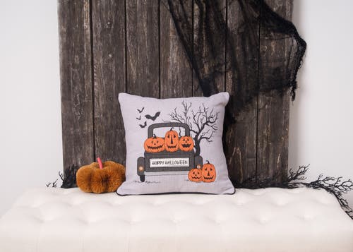 C & F Home C&f Home Halloween Pickup Truck Accent Throw Pillow, 18" X 18" With Light-up Led In Gray