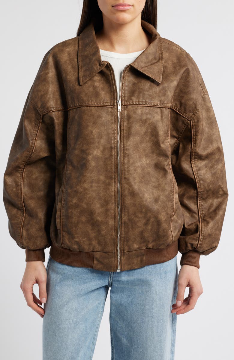 Princess Polly Goldsmith Oversize Faux Leather Bomber Jacket, Alternate, color, 