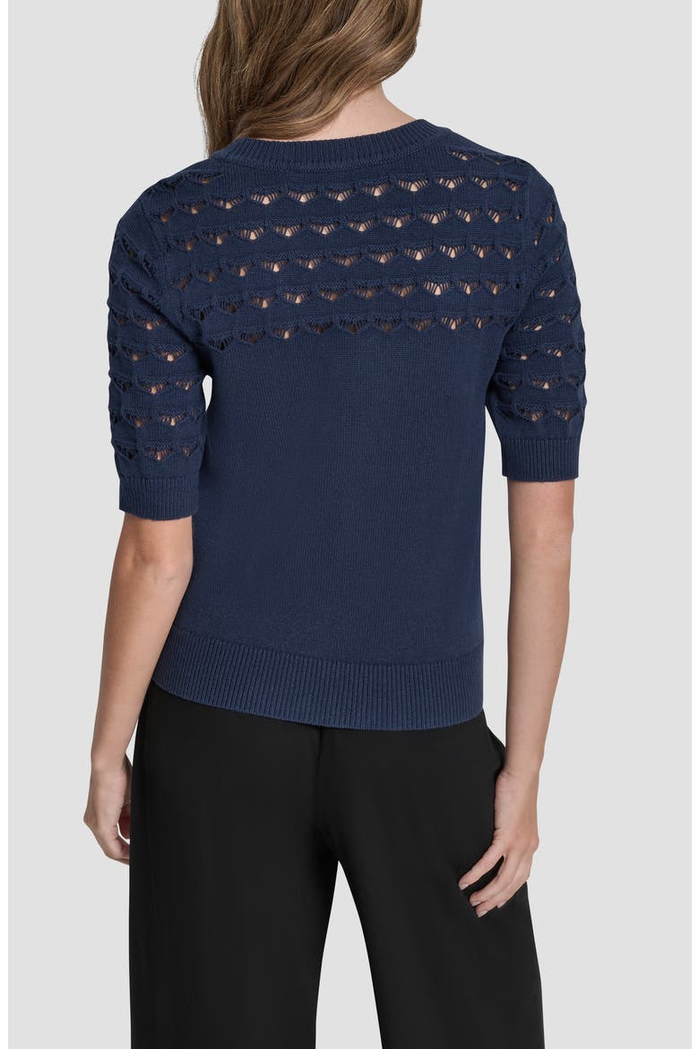 Pointelle Yoke Sweater, Alternate, color, HUDSON BLUE