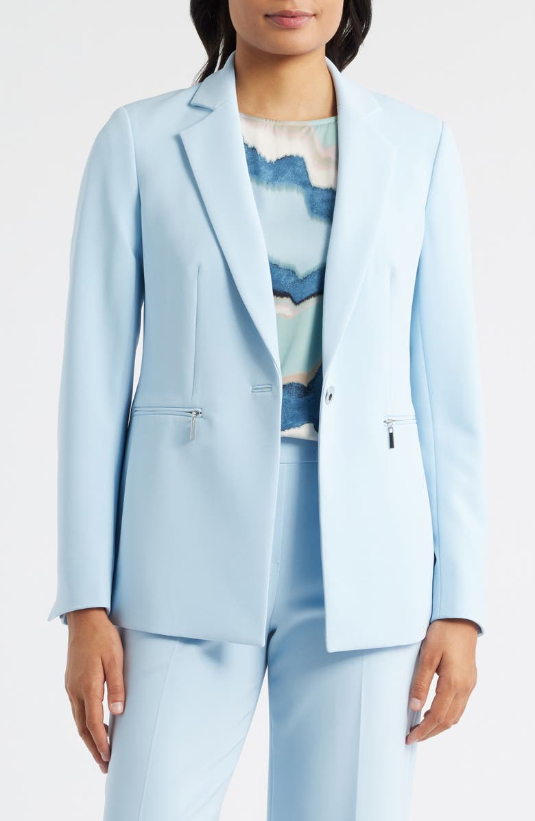 Anne Klein Zip Pocket One-Button Blazer, Alternate, color, Opal Blue