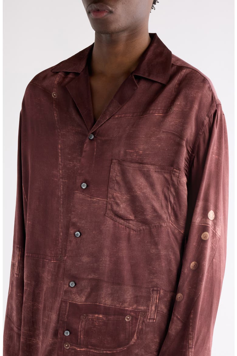 Soweno Trompe l'Oeil Print Button-Up Shirt, Alternate, color, BROWN