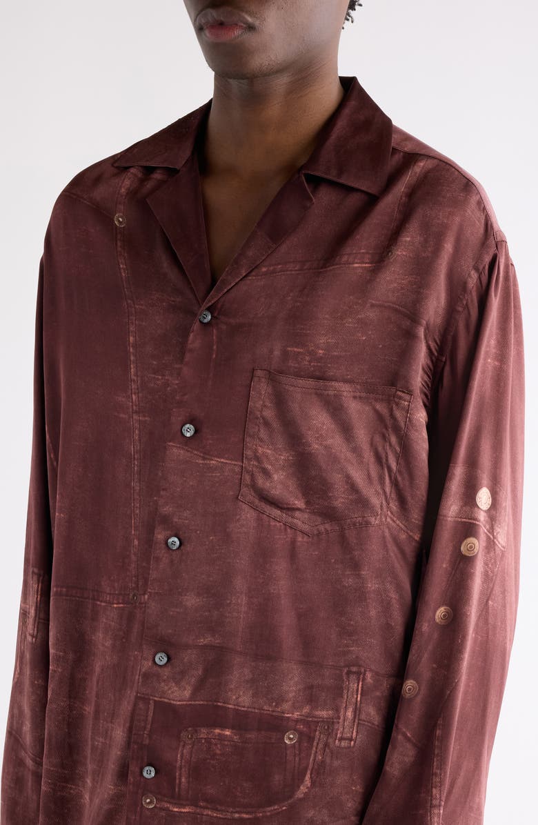 Acne Studios Soweno Trompe l'Oeil Print Button-Up Shirt, Alternate, color, Brown