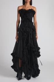 McQueen Tiered Ruffle Strapless Silk Georgette Gown