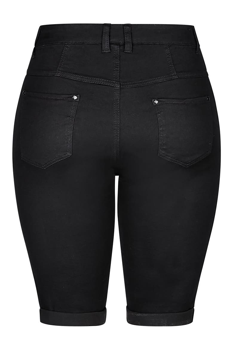 High Waist Cuffed Denim Bermuda Shorts, Alternate, color, BLACK