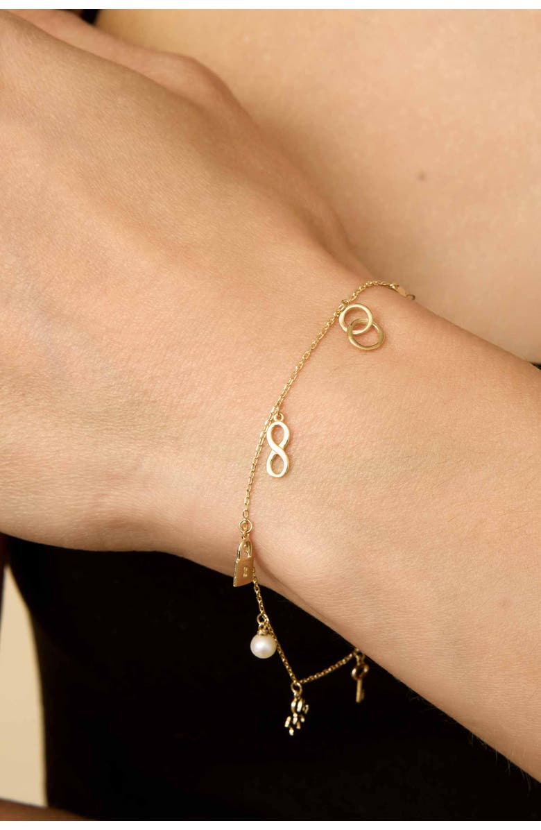 Oradina 14K Yellow Gold Forever Yours Charm Bracelet, Alternate, color, 14K Yellow Gold